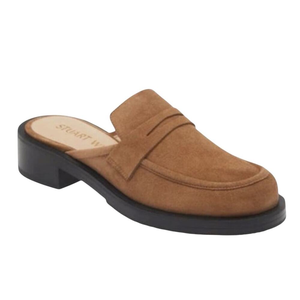 Stuart Weitzman Palmer Bold Loafer Mule Camel Suede 8.5 Made in Spain